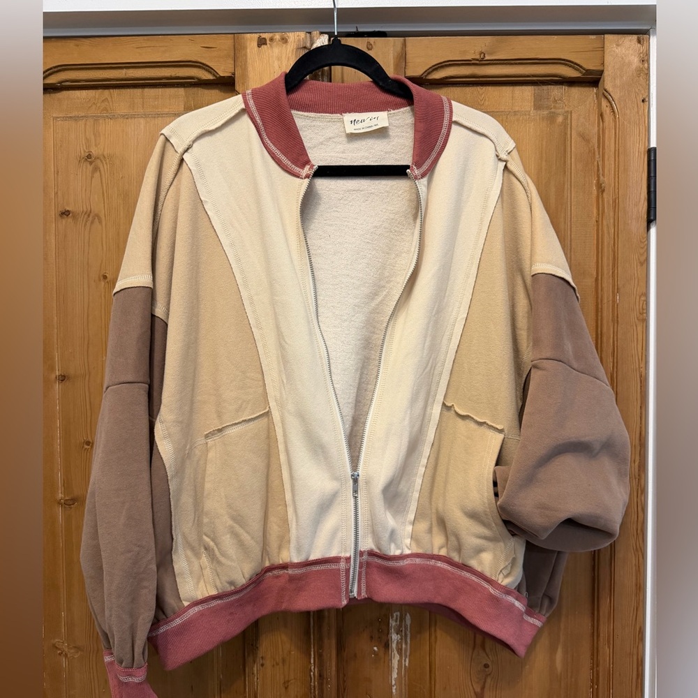 Colorblock Bomber Jacket with Pink Accents